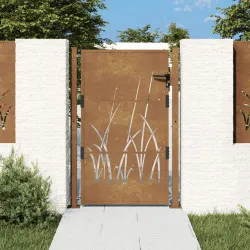 Градинска порта, 105x130 см, кортенова стомана, дизайн с треви