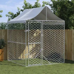 Външна клетка за куче с покрив сребриста 2x2x2,5 м стомана