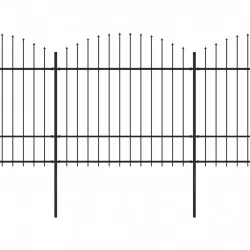 Градинска ограда с пики, стомана, (1,5-1,75)x11,9 м, черна