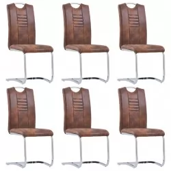Конзолни трапезни столове, 6 бр, кафяви, изкуствен велур
