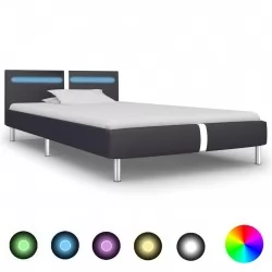 Рамка за легло с LED, черна, изкуствена кожа, 90x200 cм