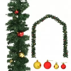 Коледен гирлянд, декориран с топки, 10 м