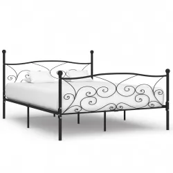 Рамка за легло с ламелна основа, черна, метал, 200x200 см