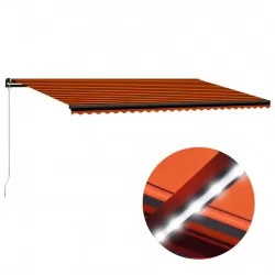 Ръчно прибиращ се сенник с LED, 600x300 см, оранжево и кафяво