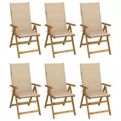 Сгъваеми градински столове с възглавници, 6 бр, акация масив
