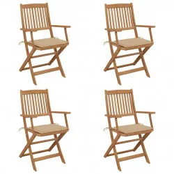 Сгъваеми градински столове, 4 бр, с възглавници, акация масив