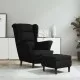 Фотьойл Wingback с табуретка, черен, кадифе