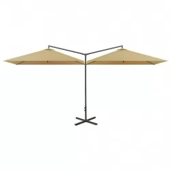 Двоен чадър със стоманен прът, таупе, 600x300 см
