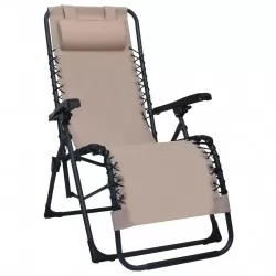 Сгъваеми столове тип шезлонг, 2 бр, таупе, textilene