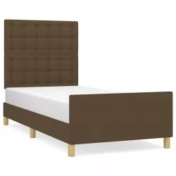 Рамка за легло с табла, тъмнокафява, 90x190 см, плат