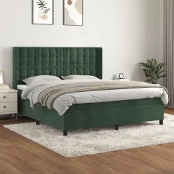 Боксспринг легло с матрак, тъмнозелено, 160x200 см, кадифе