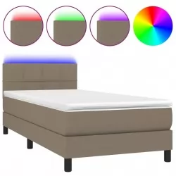 Боксспринг легло с матрак и LED, таупе, 100x200 см, плат