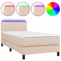 Боксспринг легло с матрак LED капучино 80x200см изкуствена кожа