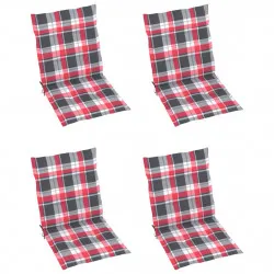 Възглавници за градински столове 4 бр червено каре 100x50x3 см