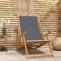Сгъваем плажен стол, тиково дърво масив, сив