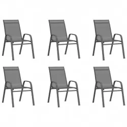 Стифиращи градински столове, 6 бр, сиви, тъкан textilene
