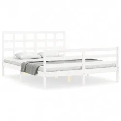 Рамка за легло с табла, бяла, 160х200 см, масивно дърво