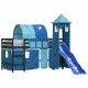 Детско високо легло с кула, синьо, 80x200 см, бор масив