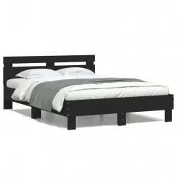 Рамка за легло с табла и LED, черна, 120x200 см