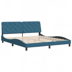 Рамка за легло с табла, синя, 180x200 см, кадифе