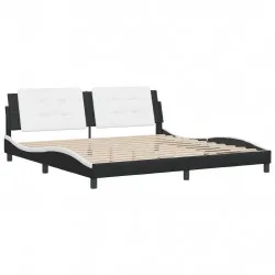 Рамка за легло с табла, черна, бяла, 200x200см, изкуствена кожа