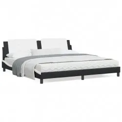 Рамка за легло с табла, черна, бяла, 200x200см, изкуствена кожа