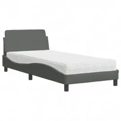 Легло с матрак, тъмносиво, 90x190 см, плат