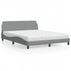 Легло с матрак, светлосиво, 160x200 см, плат