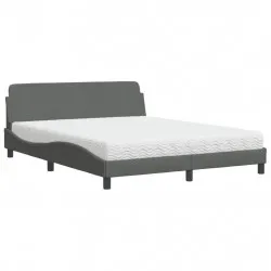 Легло с матрак, тъмносиво, 160x200 см, плат