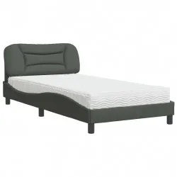 Легло с матрак, тъмносиво, 100x200 см, плат