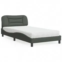 Легло с матрак, тъмносиво, 100x200 см, плат