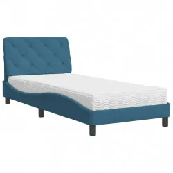 Легло с матрак, синьо, 90x190 см, кадифе