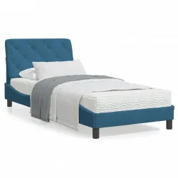 Легло с матрак, синьо, 90x190 см, кадифе