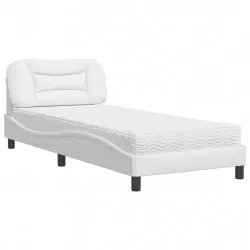 Легло с матрак, бяло, 90x190 см изкуствена кожа
