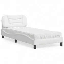 Легло с матрак, бяло, 90x190 см изкуствена кожа