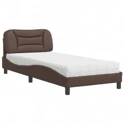 Легло с матрак, кафяво, 90x190 см, изкуствена кожа