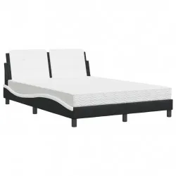 Легло с матрак, черно и бяло, 140x200 см, изкуствена кожа