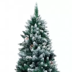 Изкуствено коледно дърво с шишарки и бял сняг, 210 см