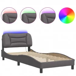 Рамка за легло с LED осветление сива 90x200 см изкуствена кожа
