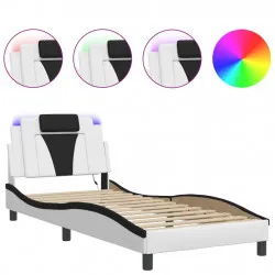 Рамка за легло с LED осветление бяло и черно 90x200 см еко кожа