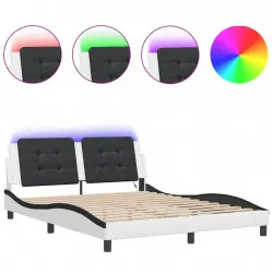 Рамка за легло с LED осветление бяло-черна 160x200 cм еко кожа