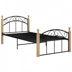 Рамка за легло, черна, метал и дъбов масив, 90x200 см