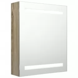 LED шкаф с огледало за баня, дъб, 50x14x60 см