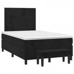 Боксспринг легло с матрак, черно, 120x190 см, кадифе