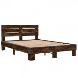 Рамка за легло, опушен дъб, 120x200 см, инженерно дърво и метал