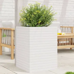Градински сандък, бял, 50x50x68,5 см, масивна борова дървесина