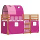 Двуетажно легло със завеси розово 90x190 см масивен бор масив