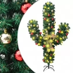 Коледен кактус със стойка и LED, зелен, 180 см, PVC