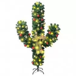 Коледен кактус със стойка и LED, зелен, 180 см, PVC