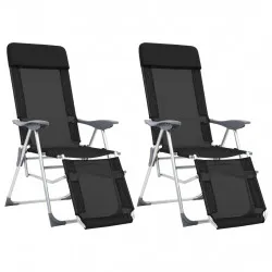 Сгъваеми къмпинг столове с опори за крака 2 бр черни textilene